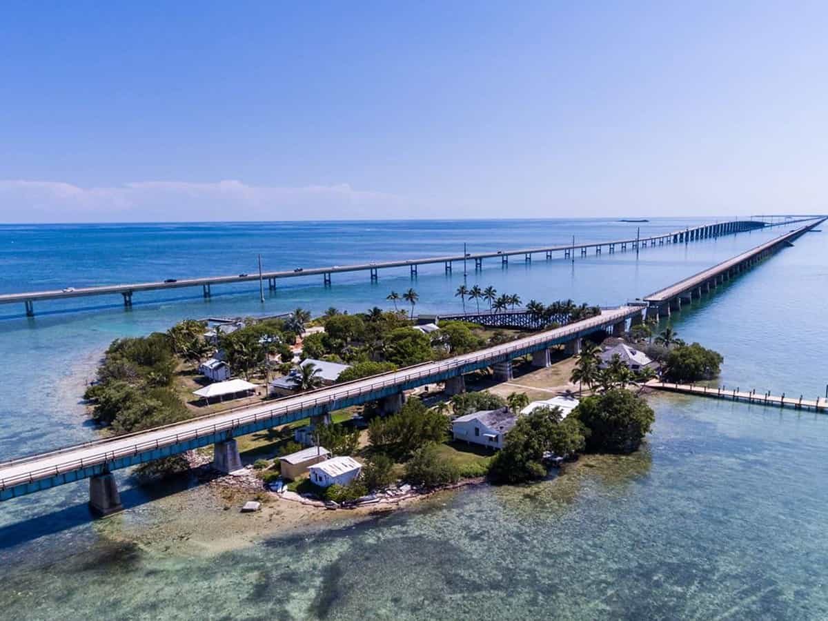 An aerial view of Pigeon Key island in the Florida Keys